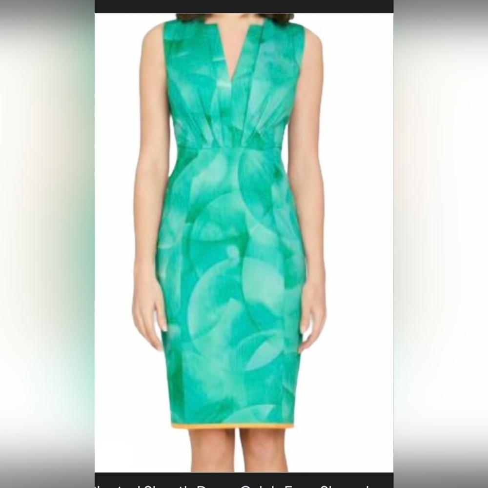 Elie Tahari Green V-Neck Midi Dress